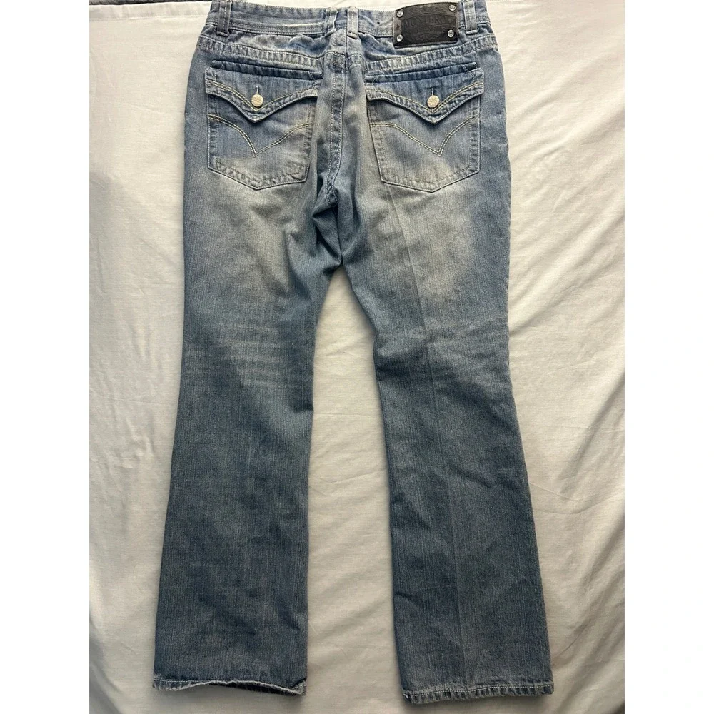Montero Jeans Mens 36x32 Blue Distressed Ripped Straight Y2K Denim Flap Pocket
